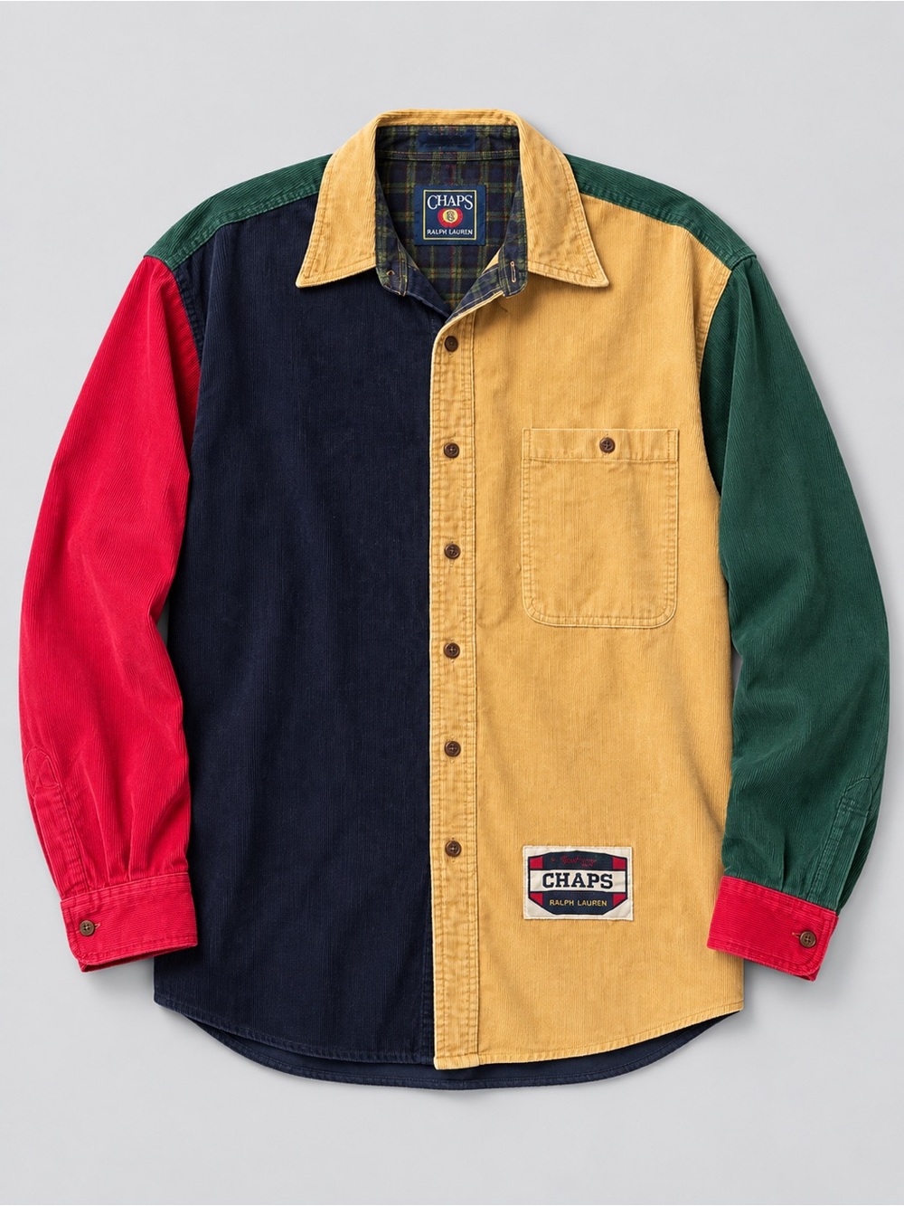 Vintage 90s Chaps Ralph Lauren Colorblock Corduroy Shirt Unisex